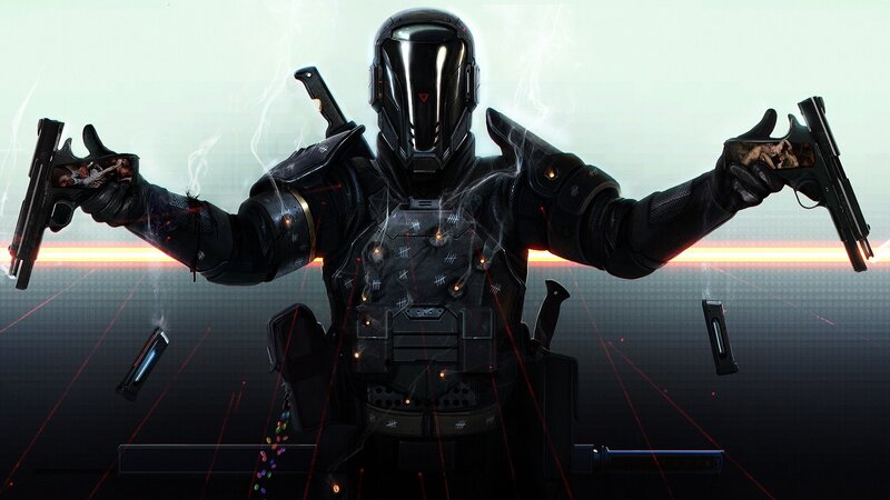 Soldier in Black Armor — Dramatic, Digital Art, Pistols