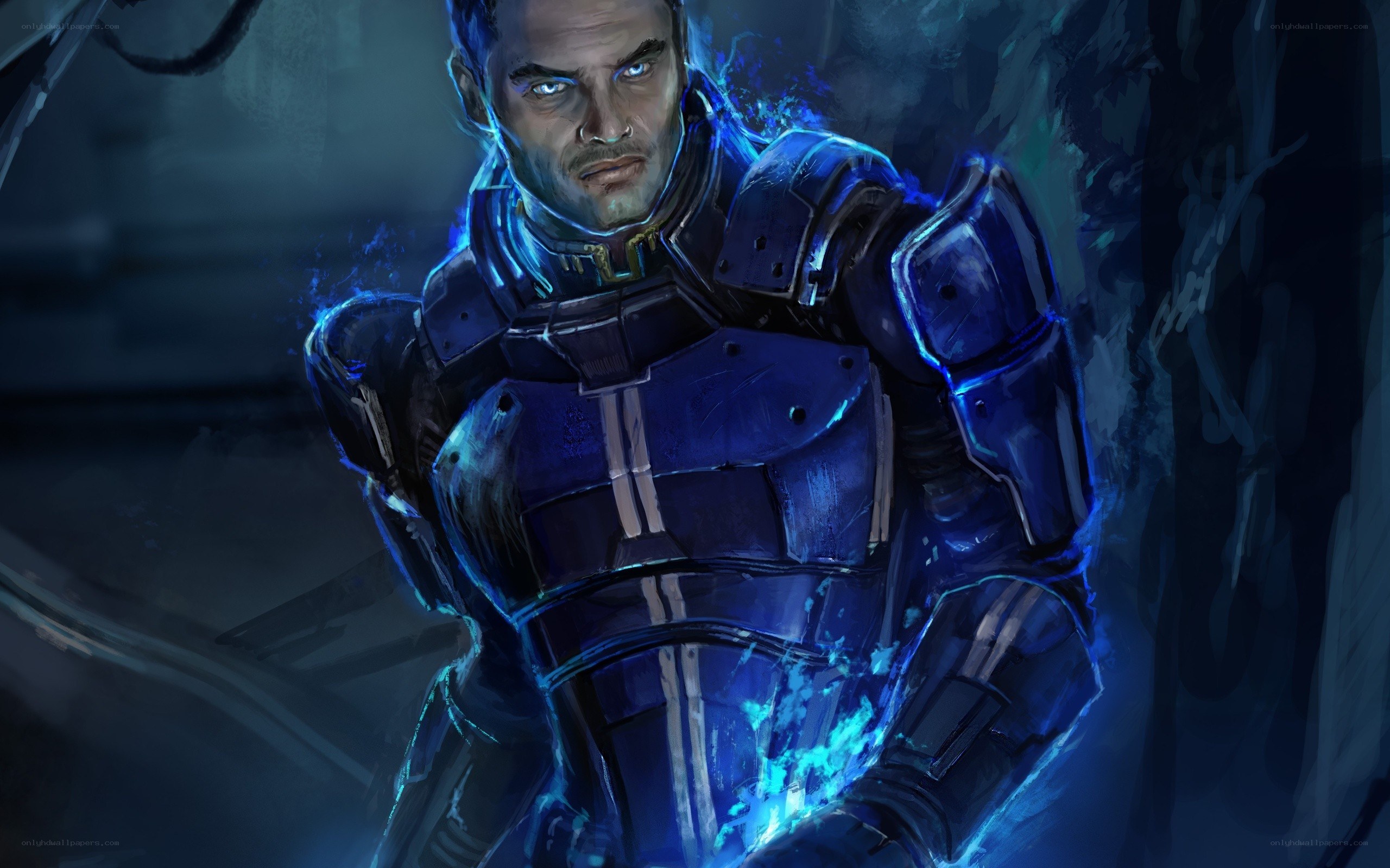 soldier in blue armor