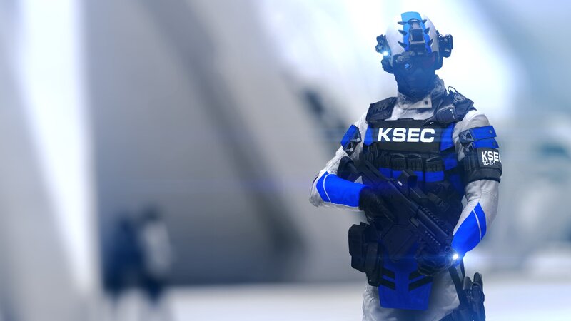 Soldier in Blue Armor — Dramatic, 3d Render, Gun