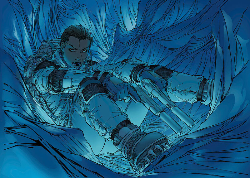 soldier in blue energy field