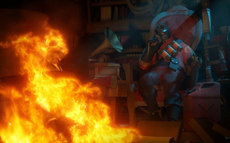 Soldier in burning room