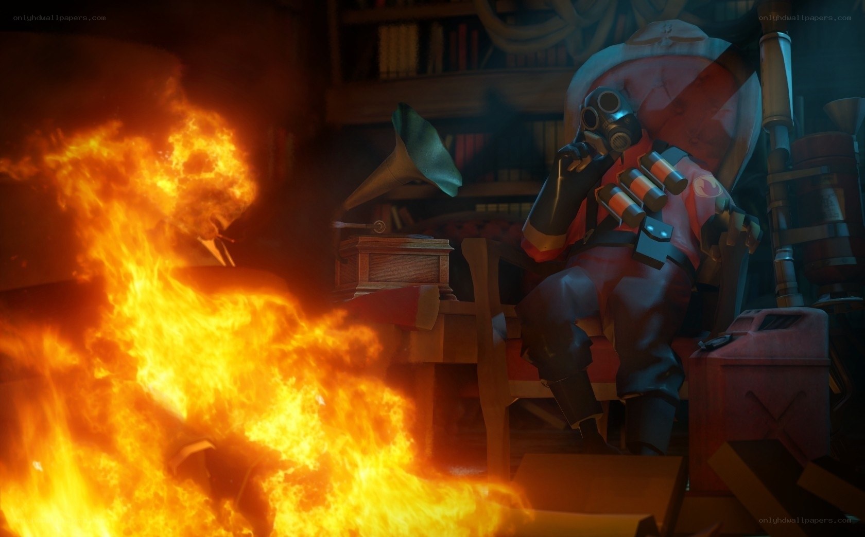 Soldier in burning room