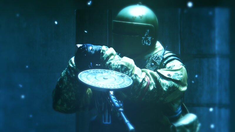Soldier in Camouflage Gear — Blue