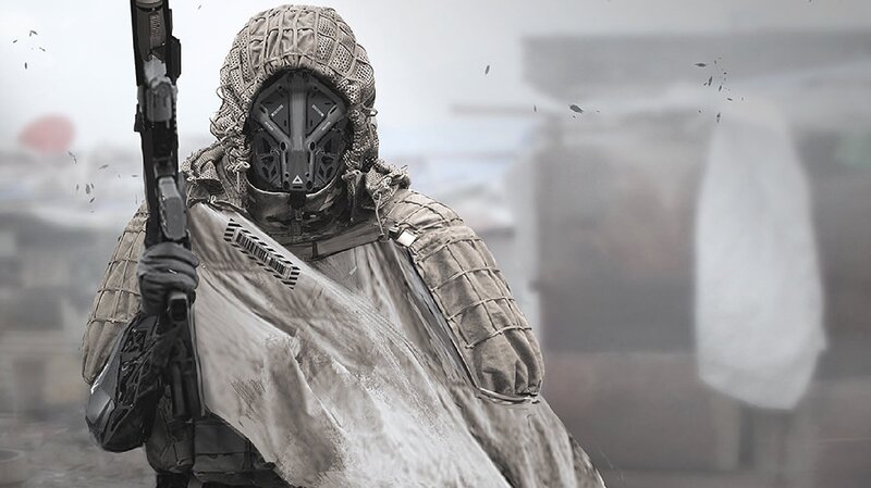 Soldier in Camouflage Gear — Gray, Dramatic, Digital Art, Gun
