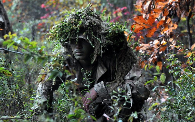 Soldier in Camouflage — Green, Alert, Autumn