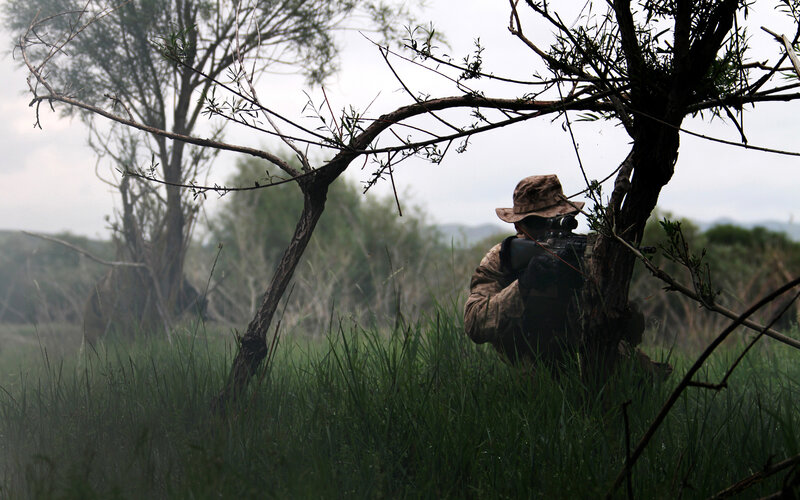 Soldier in Camouflage — Green, Tense