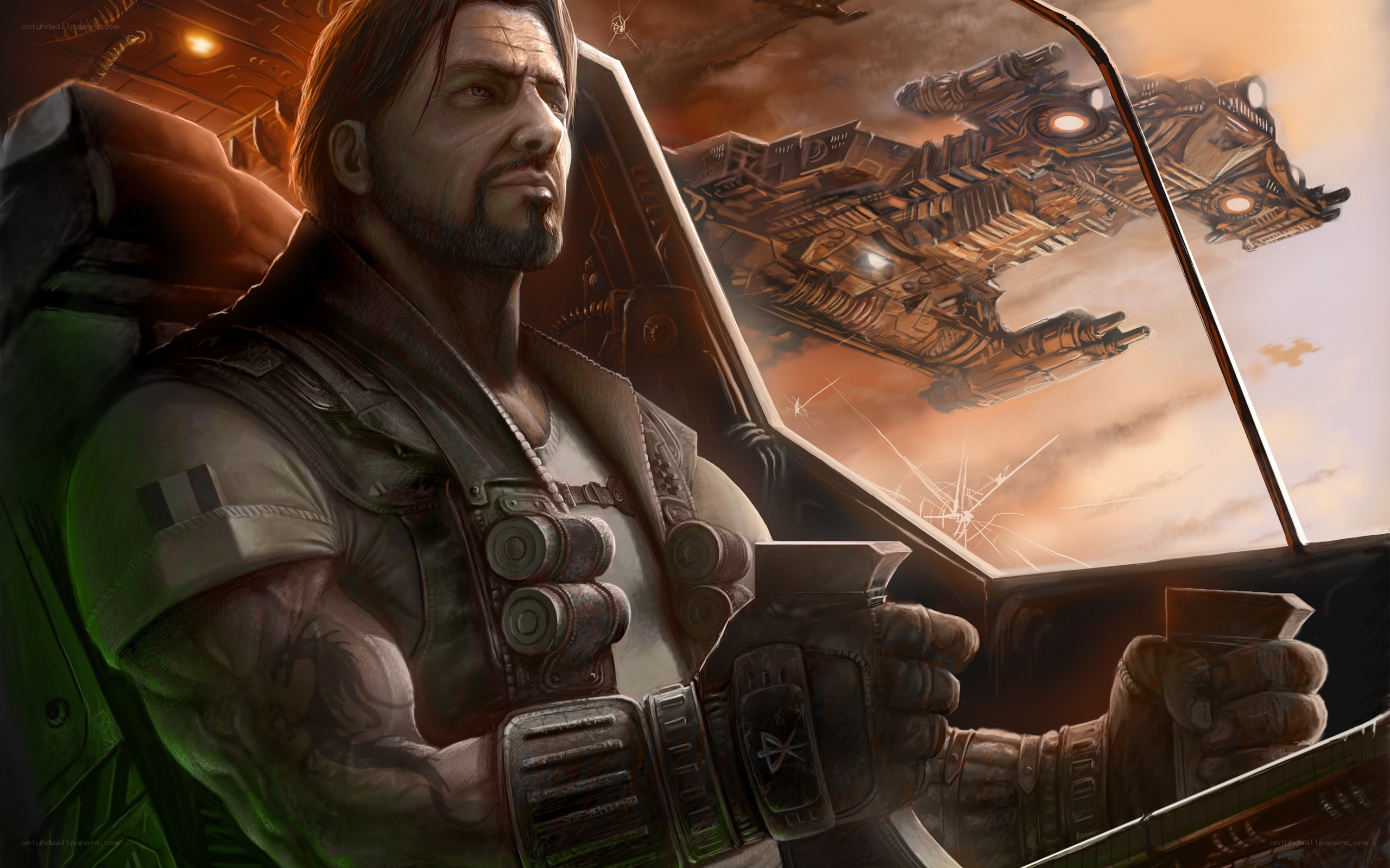 soldier in cockpit with spaceship
