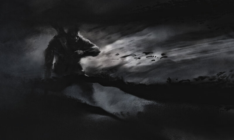 Soldier in Combat — Black, Dramatic, Digital Art, Gun