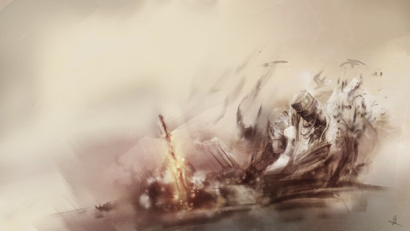 Soldier in Combat — Brown, Dramatic, Digital Art, Sword