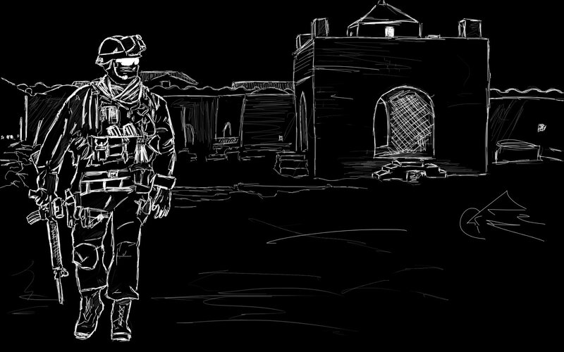 Soldier in Combat Gear — Black, Dramatic, Night, Illustration