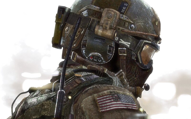 Soldier in Combat Gear — Brown, Dramatic, Digital Art, Helmet, Goggles, American Flag Patch