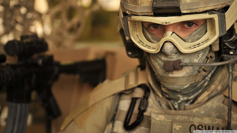 Soldier in Combat Gear — Tan, Intense