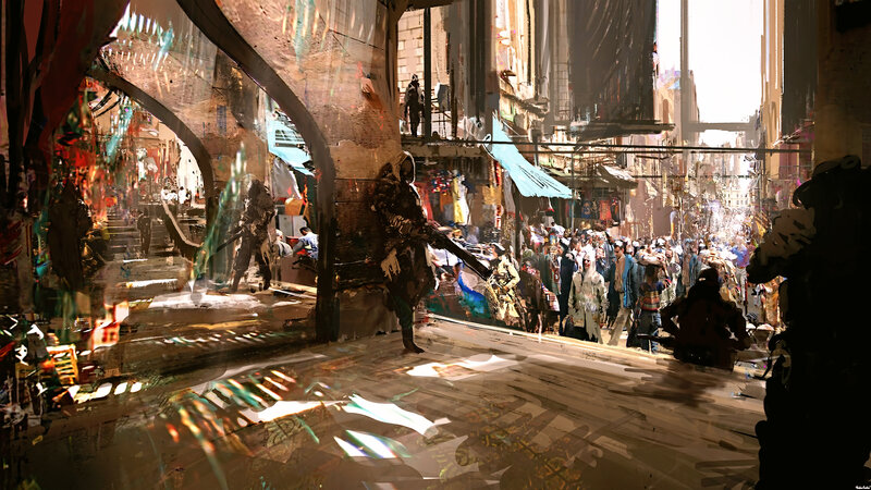 Soldier in Crowded Market
