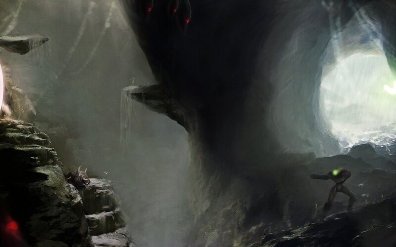 Soldier in Dark Cave — Gray, Dramatic