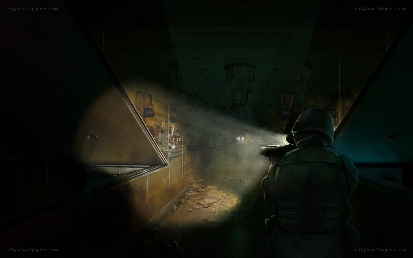 Soldier in dark corridor