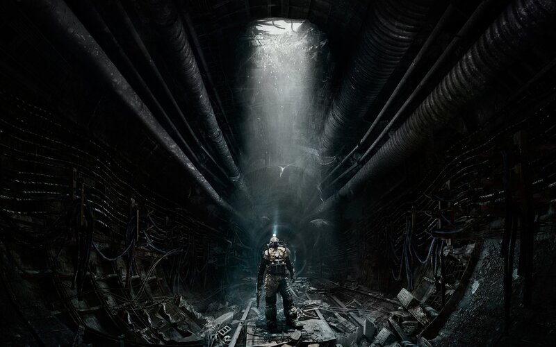 Soldier in Dark Tunnel — Black, Dramatic, Digital Art