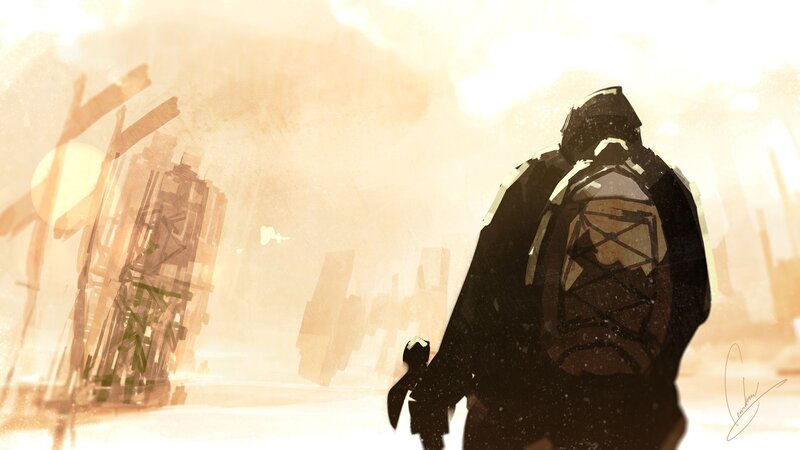Soldier in Desert — Brown, Dramatic, Sunset