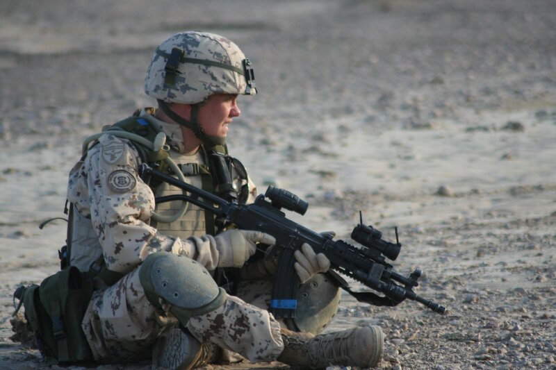 Soldier in desert combat gear