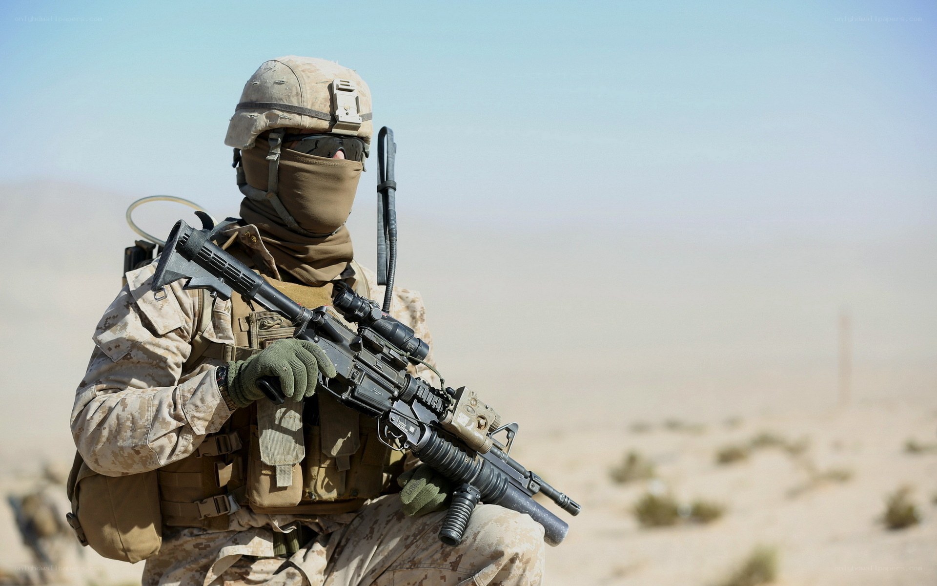 soldier in desert combat gear