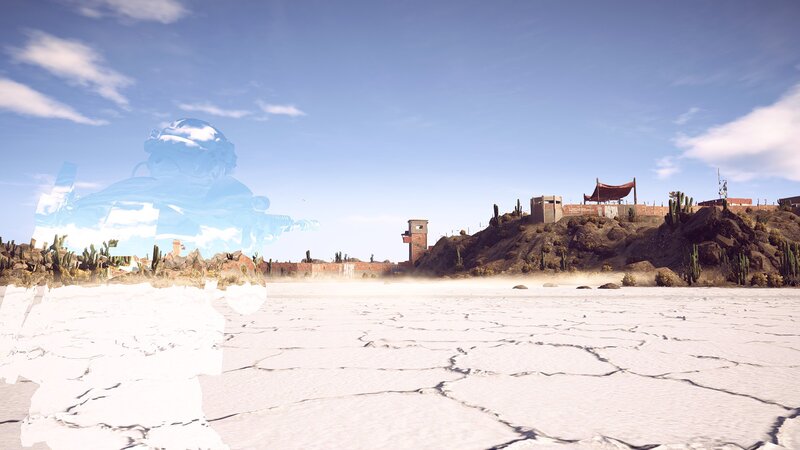 Soldier in Desert Landscape — Blue, Arid, Desolate