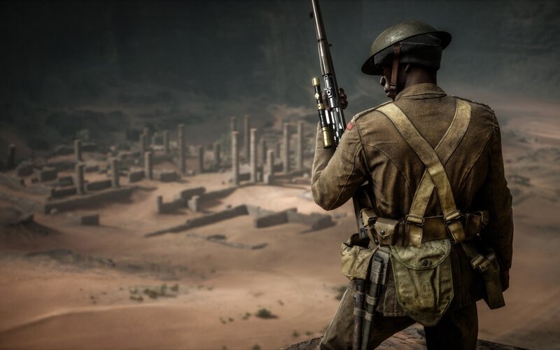 Soldier in Desert Ruins