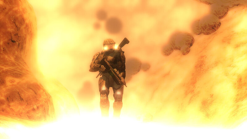 soldier in fiery tunnel
