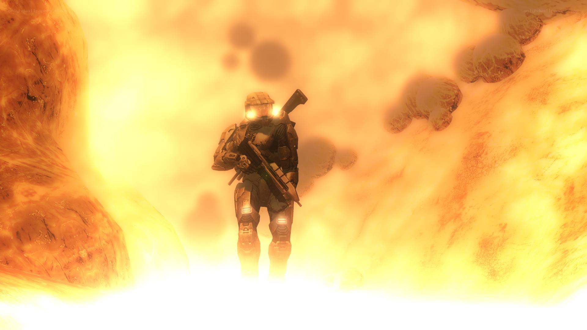 soldier in fiery tunnel
