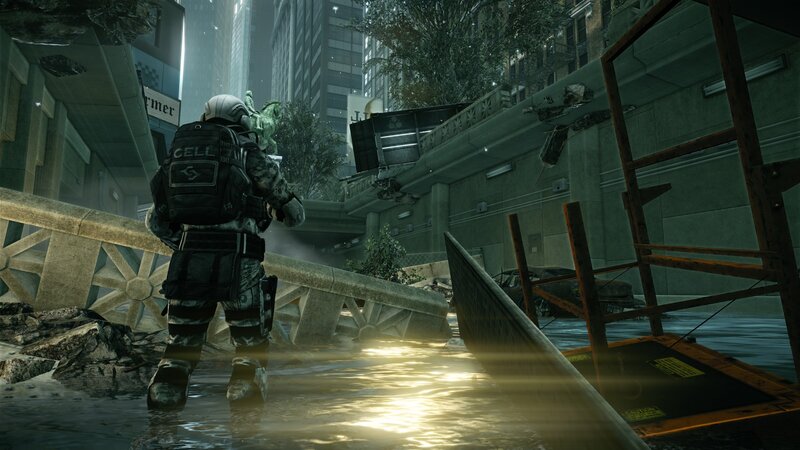 soldier in flooded city