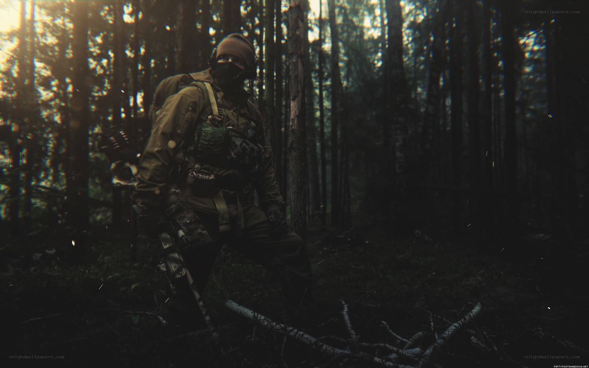 soldier in forest at dusk