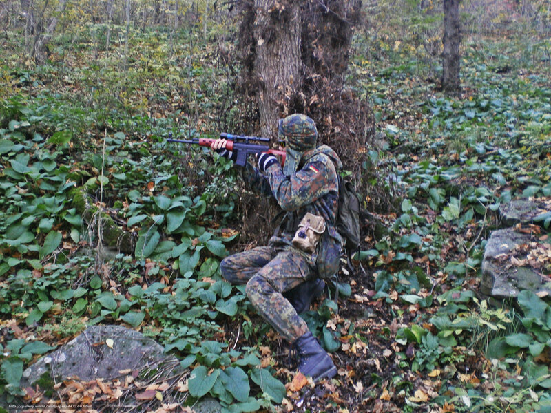 Soldier in forest with rifle