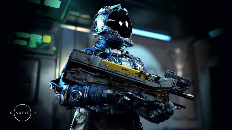 Soldier in Futuristic Armor — Black, Dramatic, 3d Render, Gun, Helmet, Sci-fi Corridor