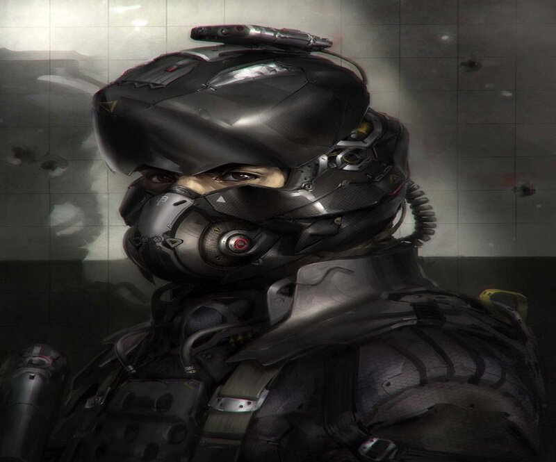 Soldier in Futuristic Armor — Black, Dramatic, Digital Art, Helmet