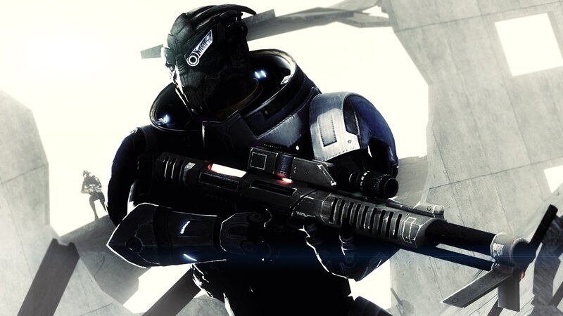 Soldier in Futuristic Armor — Black, Dramatic, Digital Art, Rifle
