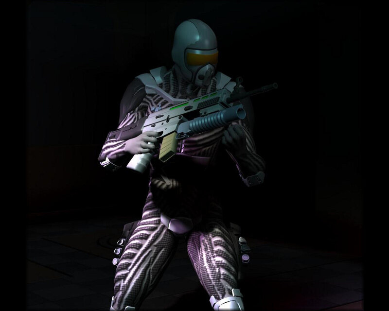 Soldier in Futuristic Armor — Black, Dramatic, Night, 3d Render, Gun, Helmet, Dark Room