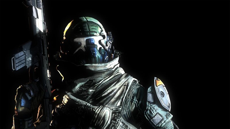 Soldier in Futuristic Armor — Black, Dramatic, Night, 3d Render, Rifle, Helmet