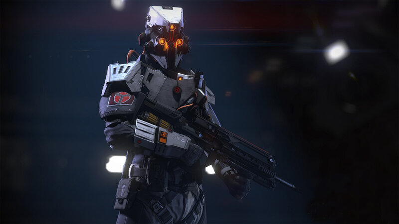 Soldier in Futuristic Armor — Black, Dramatic, Night, 3d Render, Rifle