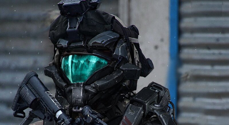 Soldier in Futuristic Armor — Black, Dramatic, Photograph