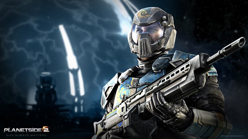 Soldier in Futuristic Armor — Blue, Dramatic, Night