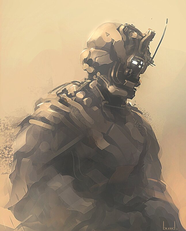 Soldier in Futuristic Armor — Brown, Dramatic, Digital Art, Helmet