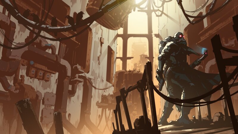 Soldier in Futuristic Armor — Brown, Dramatic, Sunset