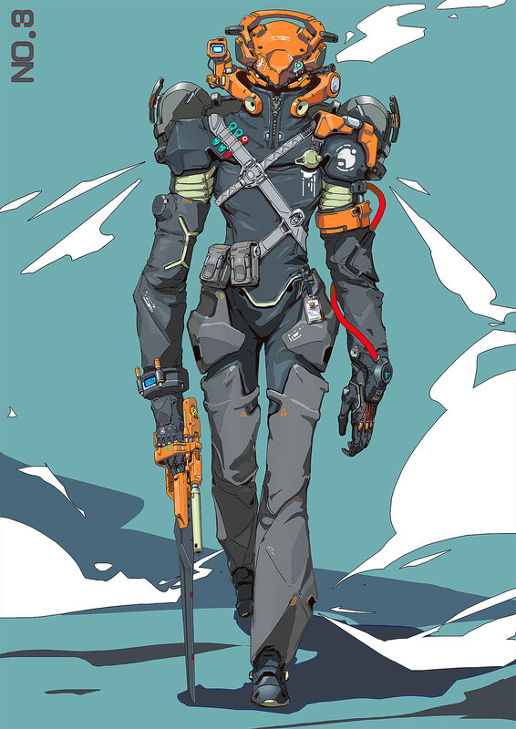 Soldier in Futuristic Armor — Gray, Dramatic, Digital Art, Weapon