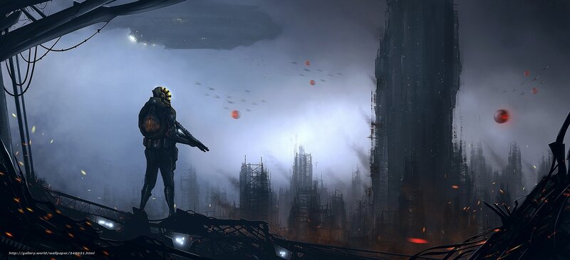 Soldier in Futuristic Armor — Gray, Dramatic, Night