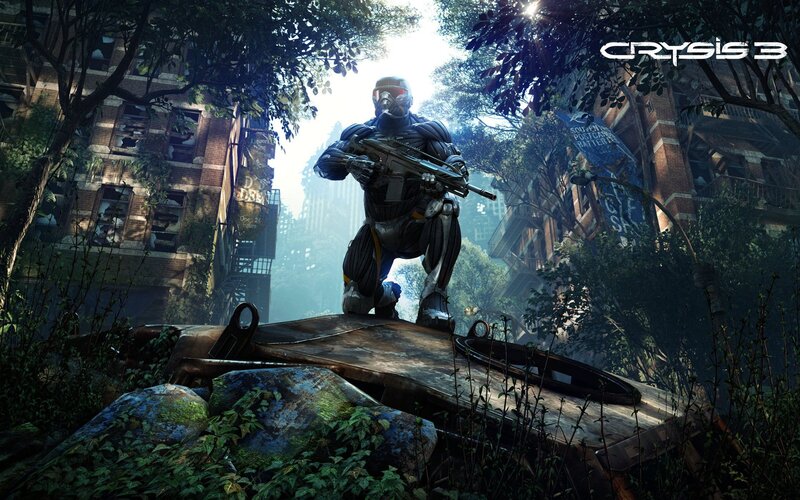 Soldier in Futuristic Armor — Green, Dramatic, Afternoon, Digital Art, Rifle, Ruined Buildings, Overgrown Vegetation