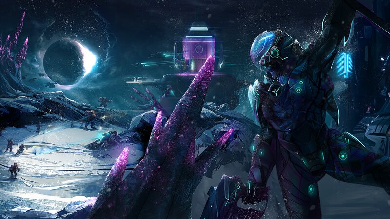 Soldier in Futuristic Armor — Purple, Dramatic, Night