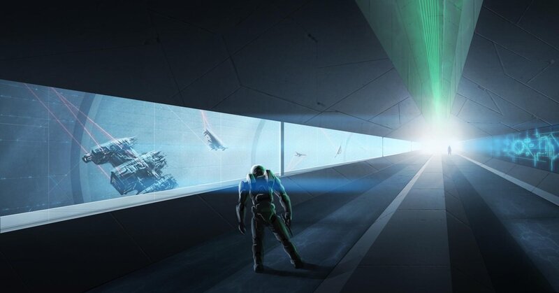 Soldier in Futuristic Corridor — Green