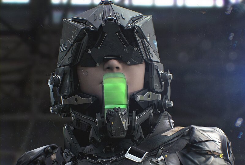 Soldier in Futuristic Helmet — Black