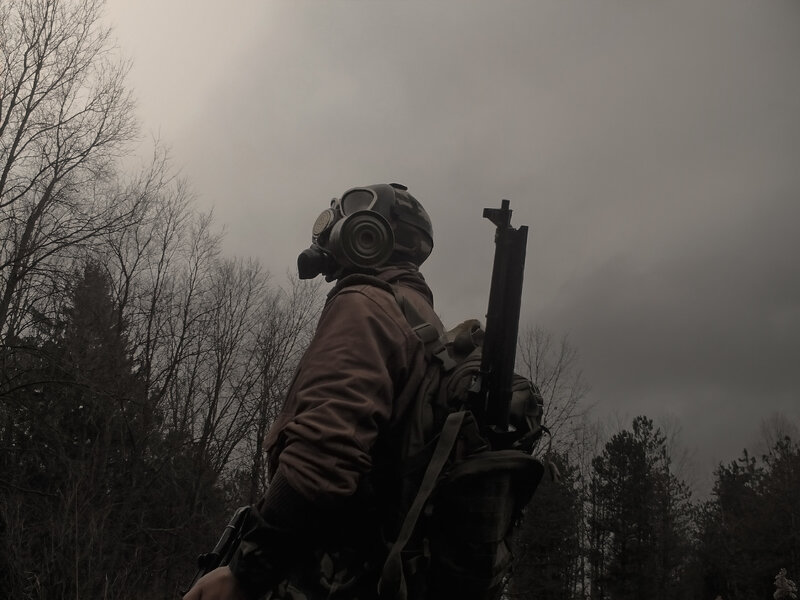 soldier in gas mask