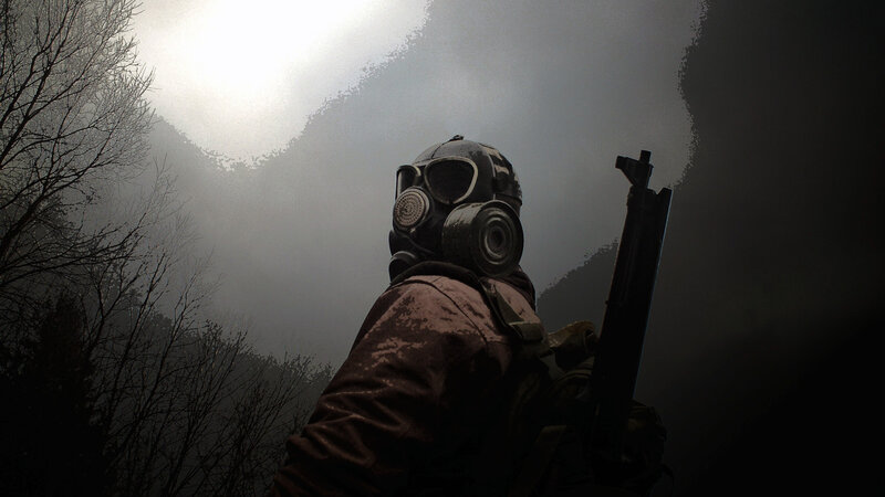 soldier in gas mask