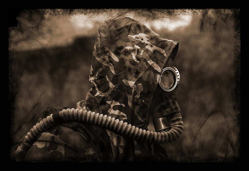 soldier in gas mask