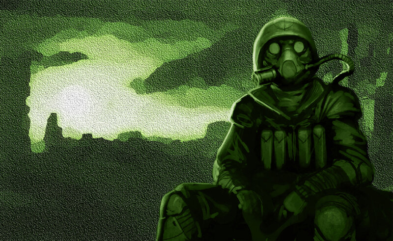 soldier in gas mask
